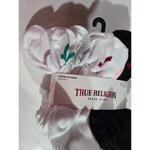 20 Pack Womens True Religion Brand Jeans Socks Quarter Cut Black White NEW NWT